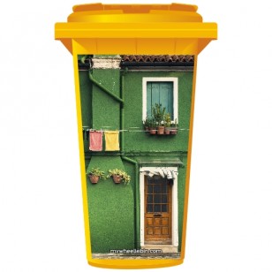 Green Mediterranean Style House Wheelie Bin Sticker Panel